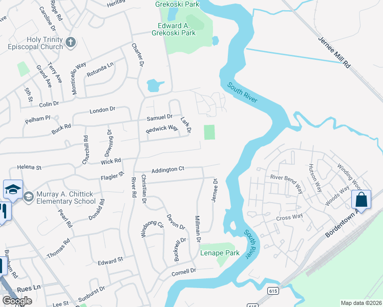 map of restaurants, bars, coffee shops, grocery stores, and more near 49 Veterans Drive in South River