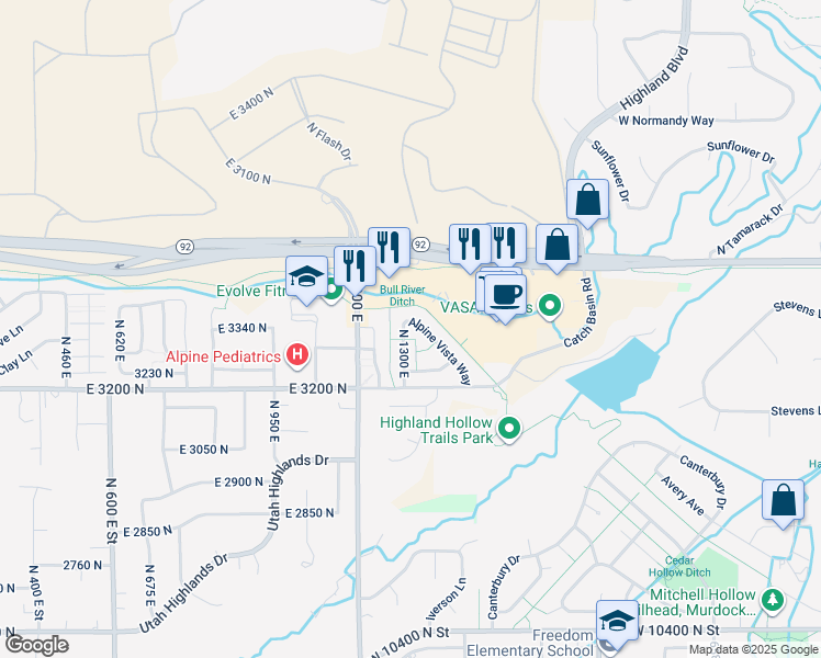 map of restaurants, bars, coffee shops, grocery stores, and more near 3315 Alpine Vista Way in Lehi