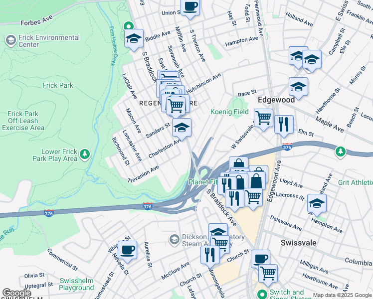 map of restaurants, bars, coffee shops, grocery stores, and more near 7509 Trevanion Avenue in Swissvale