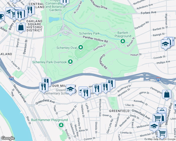 map of restaurants, bars, coffee shops, grocery stores, and more near 701 Saline Street in Pittsburgh