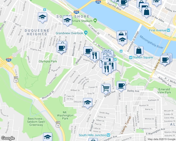 map of restaurants, bars, coffee shops, grocery stores, and more near 309 Belonda Street in Pittsburgh