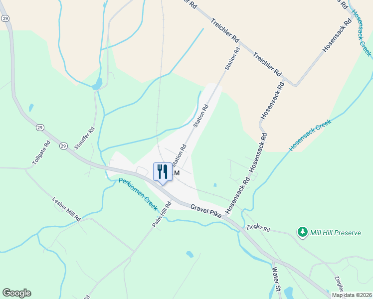 map of restaurants, bars, coffee shops, grocery stores, and more near 1142 Station Road in Montgomery County
