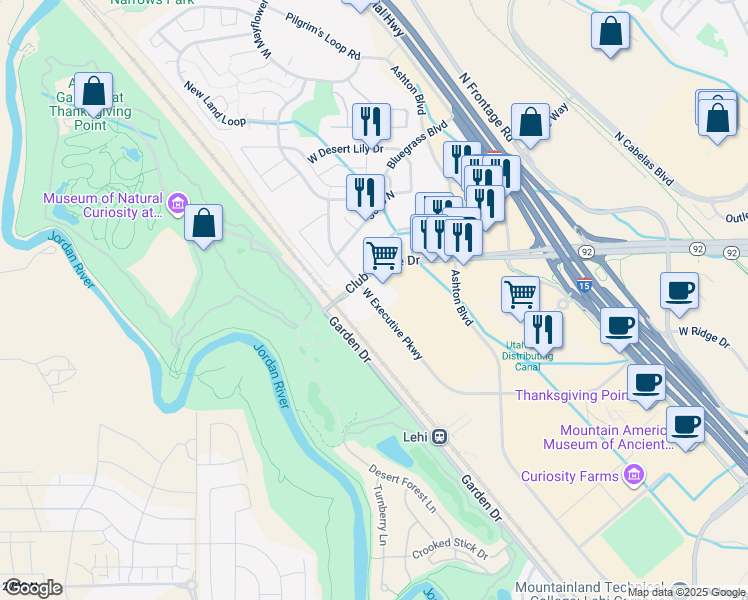 map of restaurants, bars, coffee shops, grocery stores, and more near 2500 Executive Parkway in Lehi