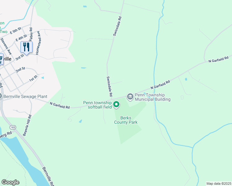 map of restaurants, bars, coffee shops, grocery stores, and more near 3 Swissdale Road in Bernville