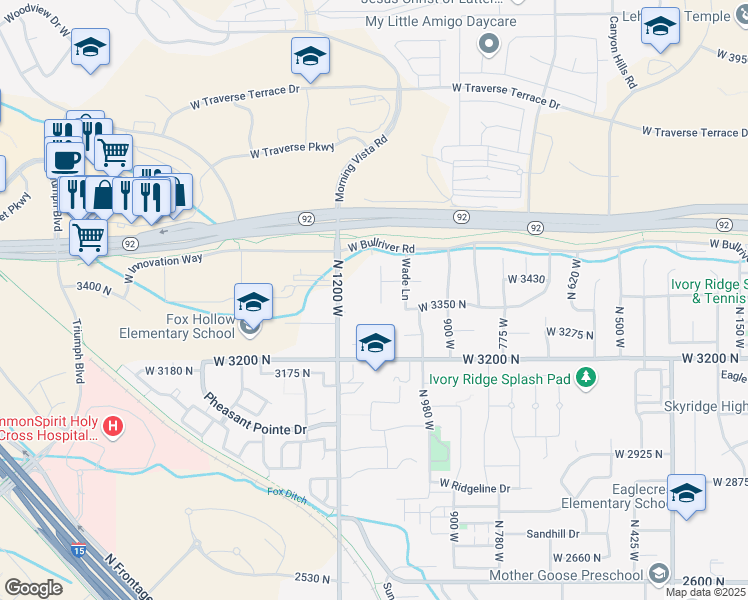 map of restaurants, bars, coffee shops, grocery stores, and more near 3371 North 1090 West in Lehi