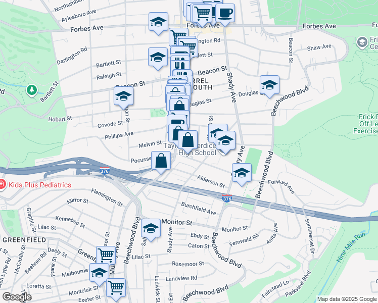 map of restaurants, bars, coffee shops, grocery stores, and more near 5800 Alderson Street in Pittsburgh