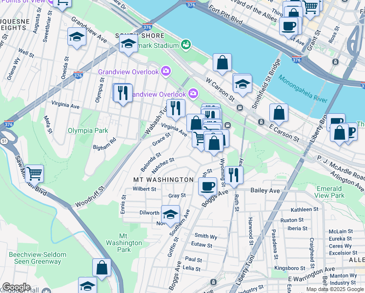 map of restaurants, bars, coffee shops, grocery stores, and more near 34 Natchez Street in Pittsburgh