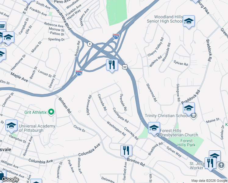 map of restaurants, bars, coffee shops, grocery stores, and more near 22 Hawthorne Road in Pittsburgh