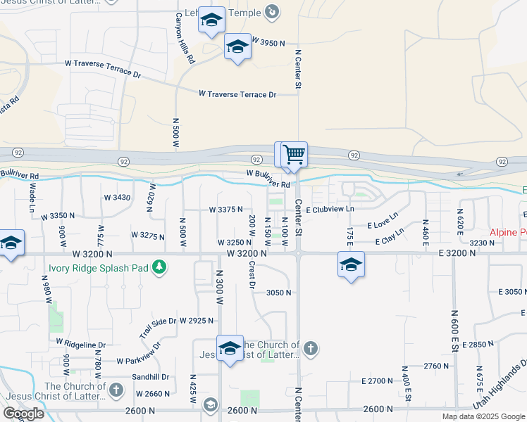 map of restaurants, bars, coffee shops, grocery stores, and more near 3363 North 150 West in Lehi