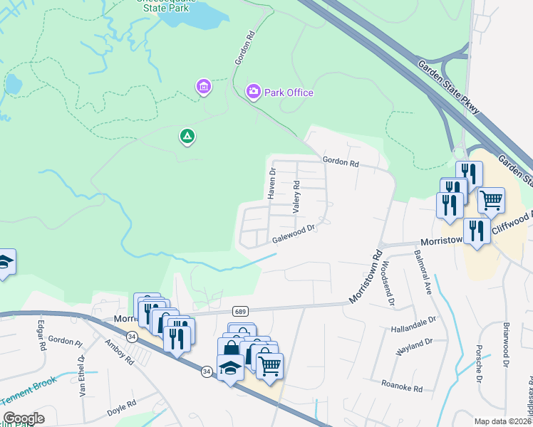 map of restaurants, bars, coffee shops, grocery stores, and more near 74 Haven Drive in Matawan