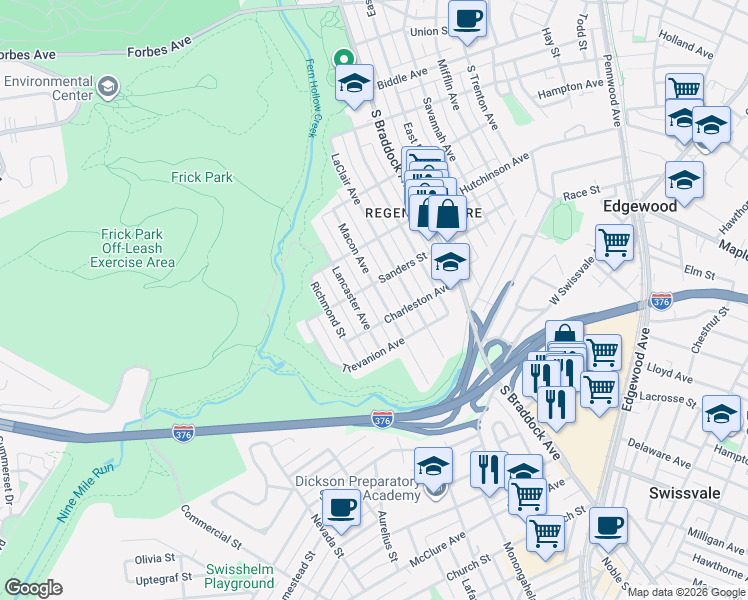 map of restaurants, bars, coffee shops, grocery stores, and more near 1220 Macon Avenue in Pittsburgh