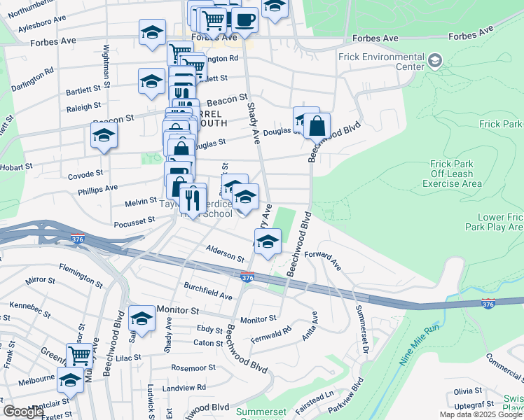 map of restaurants, bars, coffee shops, grocery stores, and more near 2350 Tilbury Avenue in Pittsburgh