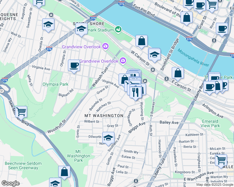map of restaurants, bars, coffee shops, grocery stores, and more near 34 Natchez Street in Pittsburgh