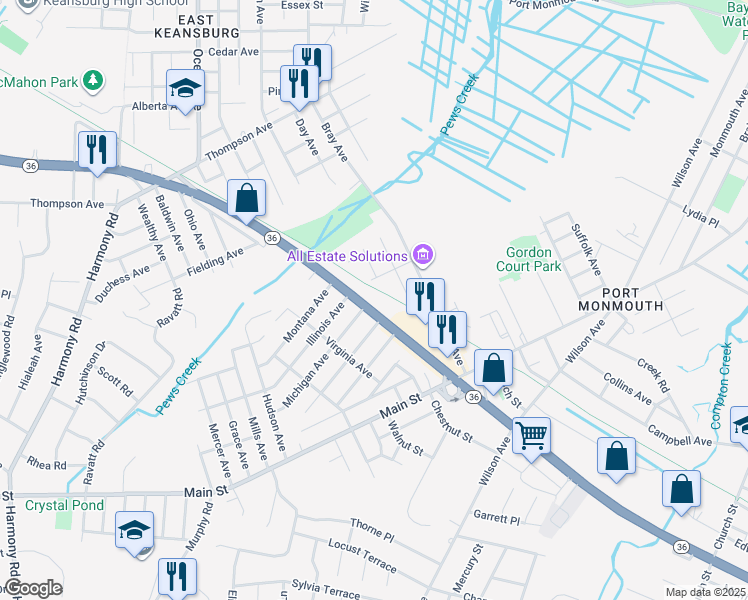 map of restaurants, bars, coffee shops, grocery stores, and more near in Middletown Township