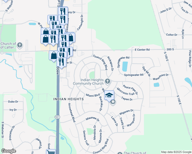 map of restaurants, bars, coffee shops, grocery stores, and more near 5201 Mohawk Drive in Kokomo