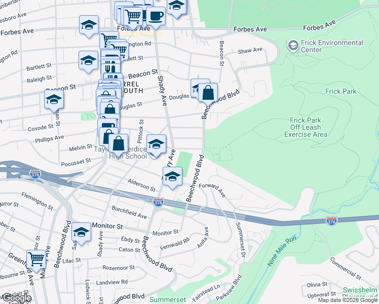 map of restaurants, bars, coffee shops, grocery stores, and more near 2355 Tilbury Avenue in Pittsburgh