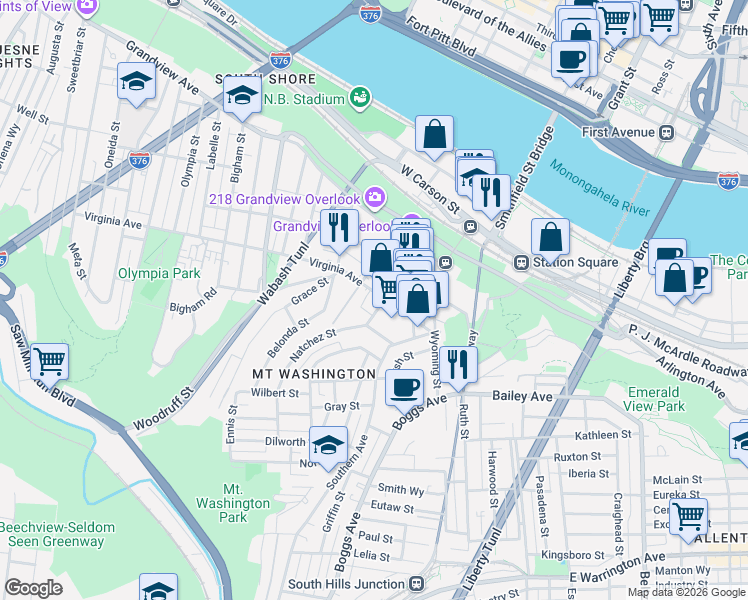 map of restaurants, bars, coffee shops, grocery stores, and more near 3 Cuthbert Street in Pittsburgh