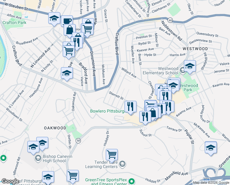 map of restaurants, bars, coffee shops, grocery stores, and more near 1764 Barr Avenue in Pittsburgh