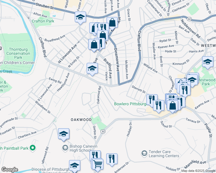 map of restaurants, bars, coffee shops, grocery stores, and more near 126 Pensdale Street in Pittsburgh