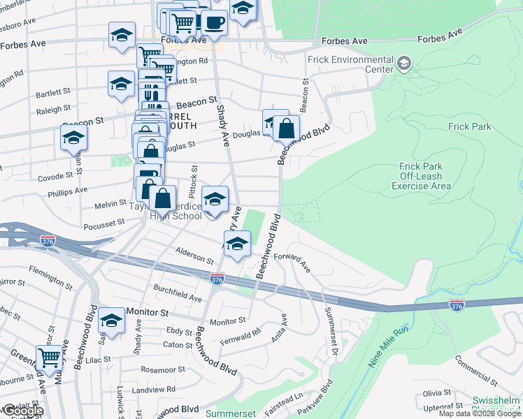 map of restaurants, bars, coffee shops, grocery stores, and more near 2355 Tilbury Avenue in Pittsburgh