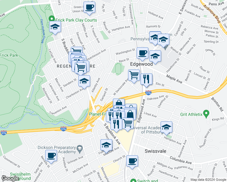 map of restaurants, bars, coffee shops, grocery stores, and more near 308 West Swissvale Avenue in Pittsburgh