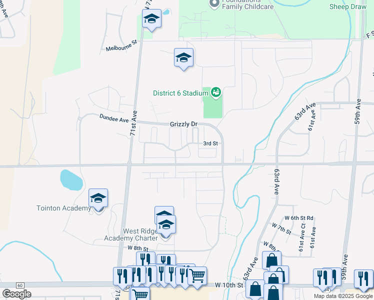 map of restaurants, bars, coffee shops, grocery stores, and more near 29 4th Street in Greeley