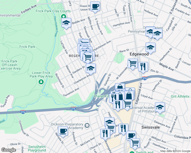 map of restaurants, bars, coffee shops, grocery stores, and more near 1408 East End Extension in Pittsburgh
