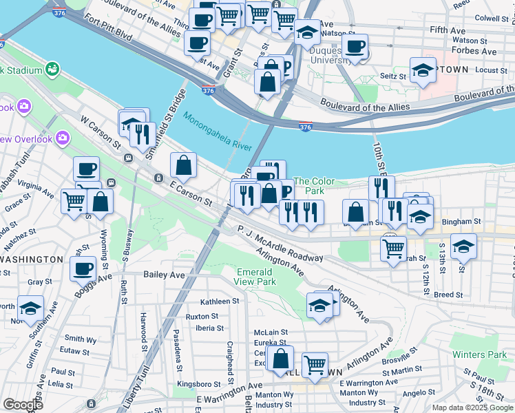 map of restaurants, bars, coffee shops, grocery stores, and more near 330 McKean Street in Pittsburgh