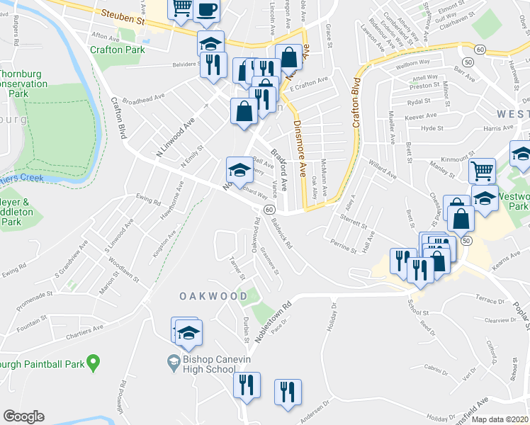 map of restaurants, bars, coffee shops, grocery stores, and more near 126 Pensdale Street in Pittsburgh