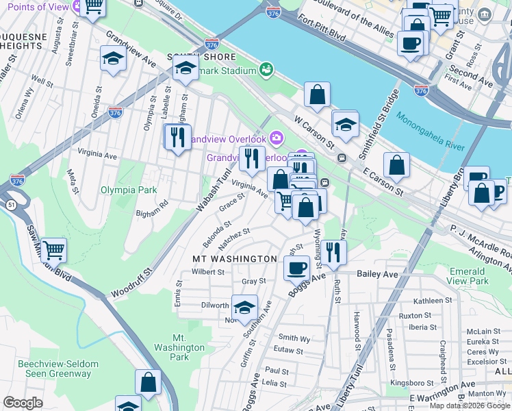 map of restaurants, bars, coffee shops, grocery stores, and more near 318 Maple Terrace in Pittsburgh