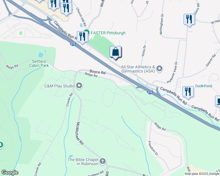 map of restaurants, bars, coffee shops, grocery stores, and more near 659 Ridge Road in Pittsburgh