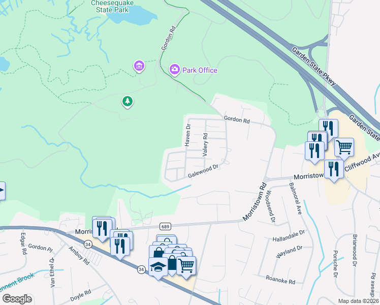 map of restaurants, bars, coffee shops, grocery stores, and more near 14 Iowa Court in Matawan