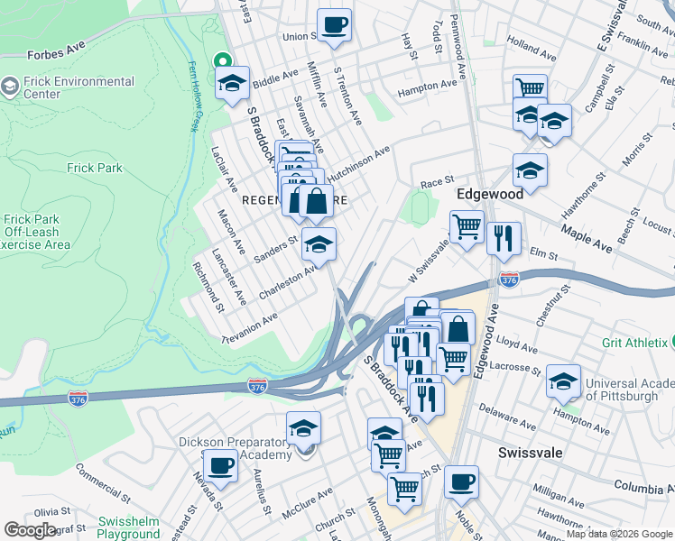 map of restaurants, bars, coffee shops, grocery stores, and more near 550 Allenby Avenue in Pittsburgh