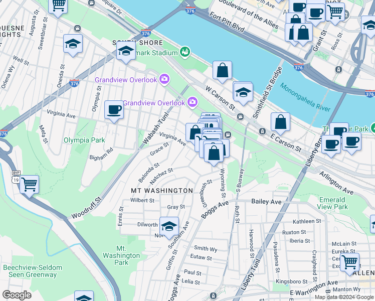 map of restaurants, bars, coffee shops, grocery stores, and more near 214 Virginia Avenue in Pittsburgh