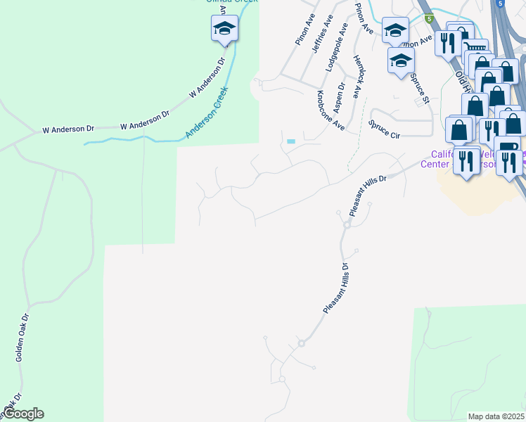 map of restaurants, bars, coffee shops, grocery stores, and more near 20245 Chalone Place in Anderson