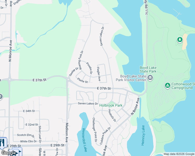 map of restaurants, bars, coffee shops, grocery stores, and more near 3829 Flagler Avenue in Loveland
