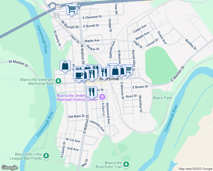 map of restaurants, bars, coffee shops, grocery stores, and more near in Blairsville