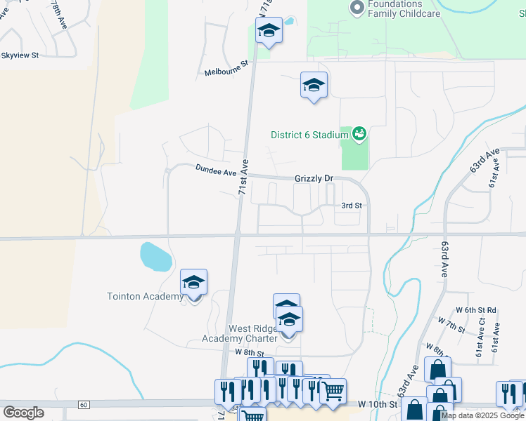 map of restaurants, bars, coffee shops, grocery stores, and more near 6911 West 3rd Street in Greeley
