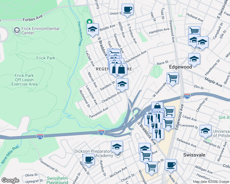 map of restaurants, bars, coffee shops, grocery stores, and more near 1200 Milton Street in Pittsburgh