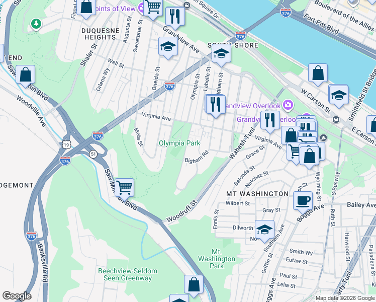 map of restaurants, bars, coffee shops, grocery stores, and more near 440 Sulgrave Road in Pittsburgh