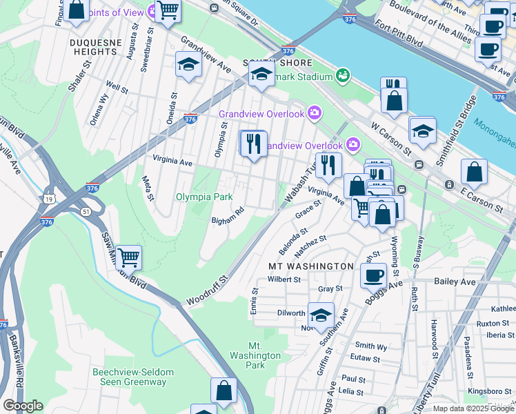 map of restaurants, bars, coffee shops, grocery stores, and more near 327 Amabell Street in Pittsburgh