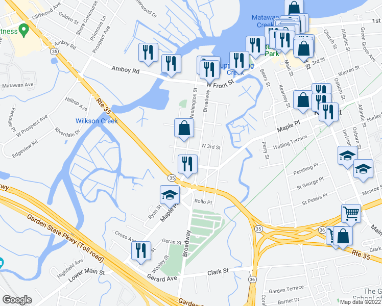 map of restaurants, bars, coffee shops, grocery stores, and more near 10 Provost Avenue in Keyport