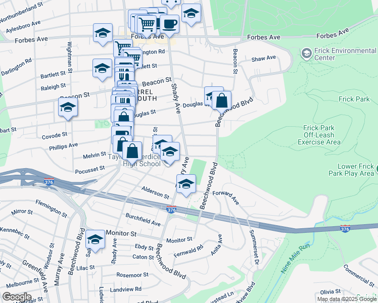 map of restaurants, bars, coffee shops, grocery stores, and more near 6321 Crombie Street in Pittsburgh