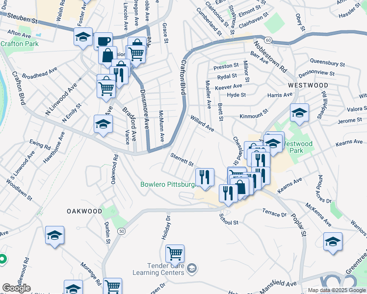 map of restaurants, bars, coffee shops, grocery stores, and more near 1723 Barr Avenue in Pittsburgh