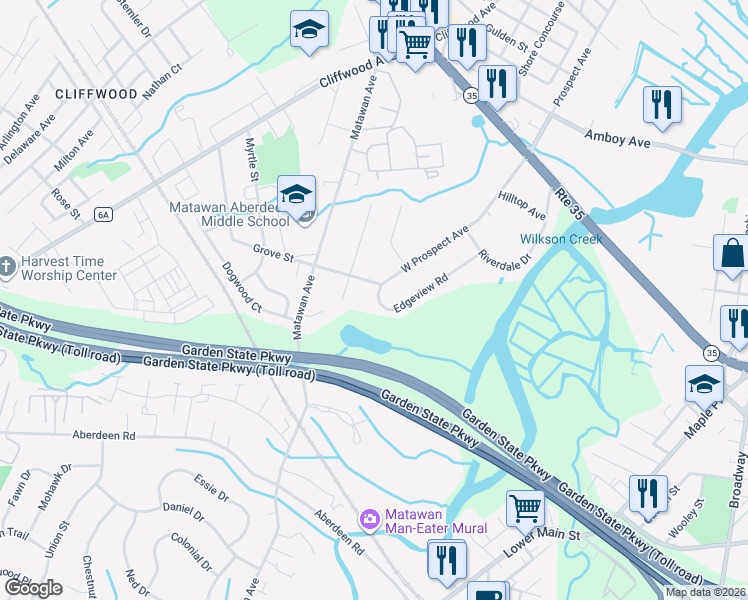 map of restaurants, bars, coffee shops, grocery stores, and more near 219 West Prospect Avenue in Keyport