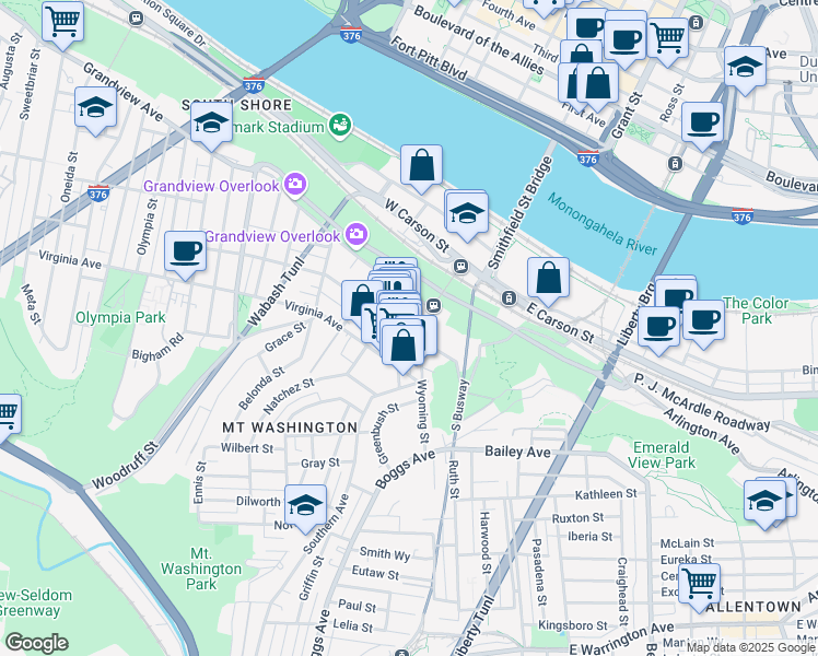 map of restaurants, bars, coffee shops, grocery stores, and more near in Pittsburgh