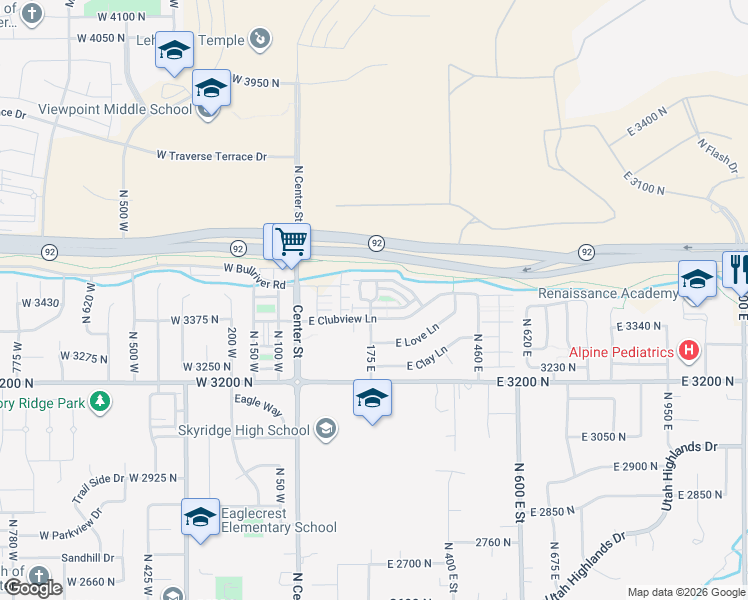 map of restaurants, bars, coffee shops, grocery stores, and more near 173 North Forehand Lane in Lehi