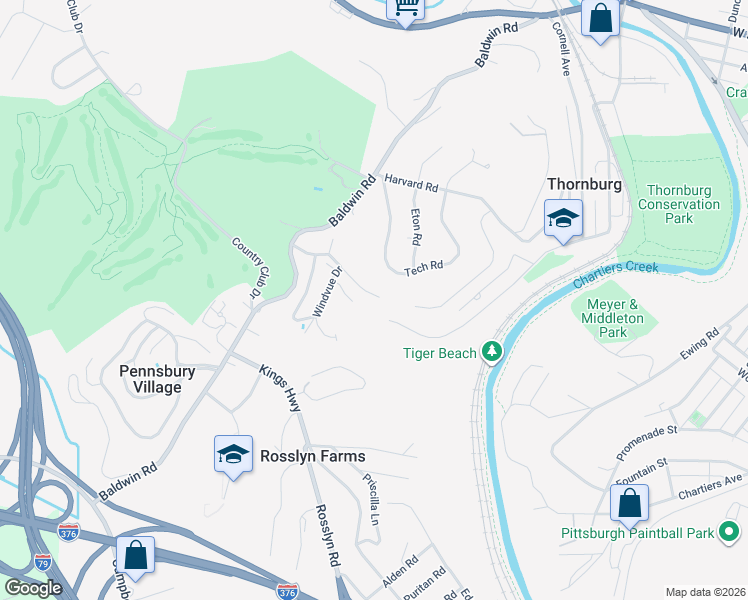 map of restaurants, bars, coffee shops, grocery stores, and more near 594 Thorncliffe Drive in Pittsburgh