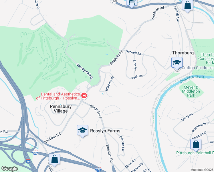 map of restaurants, bars, coffee shops, grocery stores, and more near 647 Woodcrest Drive in Pittsburgh