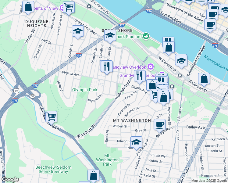 map of restaurants, bars, coffee shops, grocery stores, and more near 327 Amabell Street in Pittsburgh